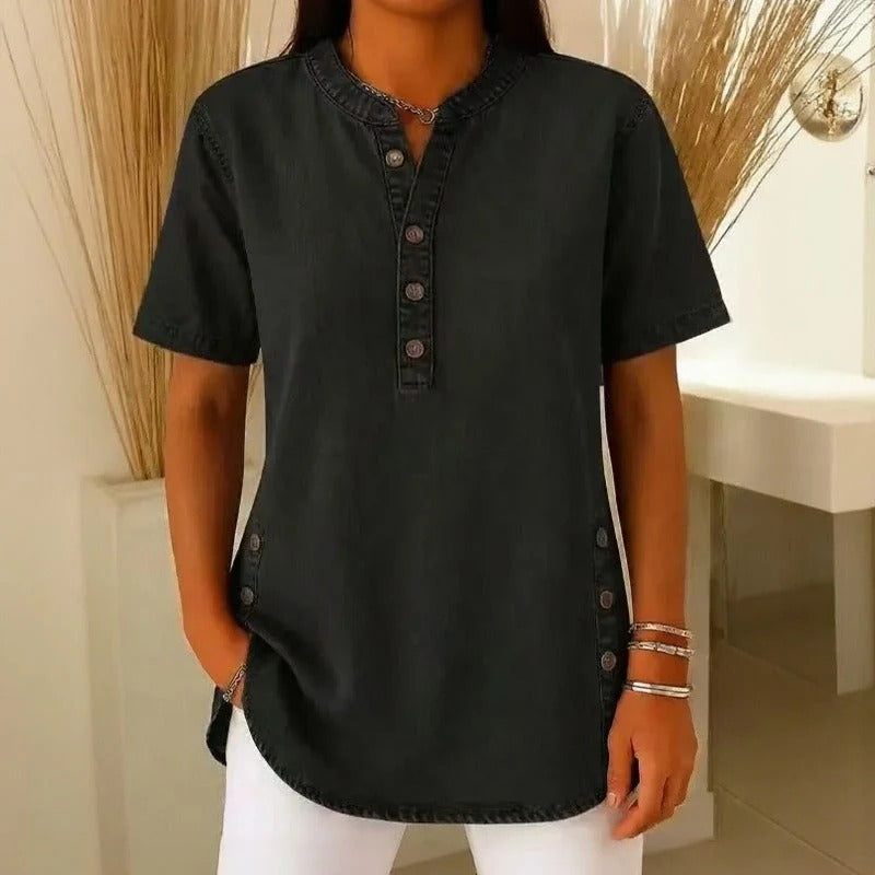 Blusa Jeans Calenny Com Acabamento Estonado e Caimento Soltinho
