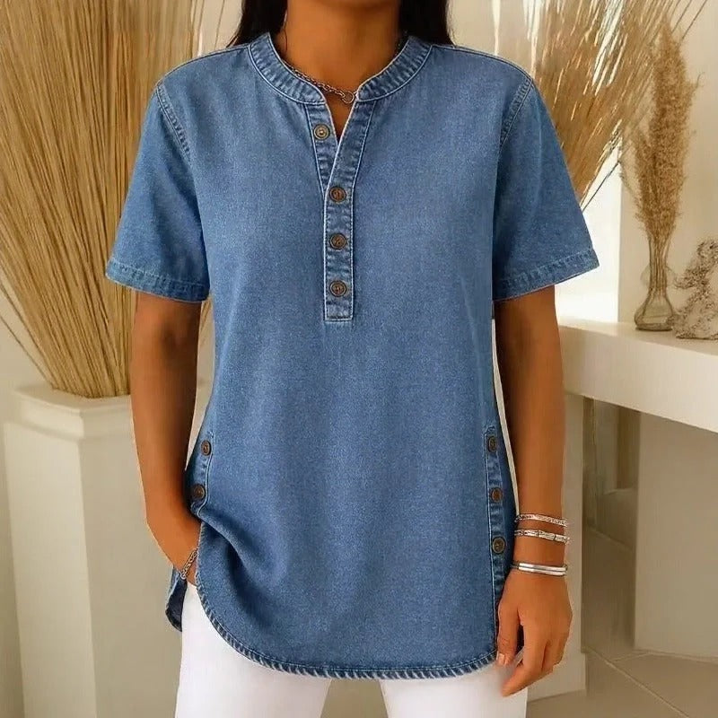 Blusa Jeans Calenny Com Acabamento Estonado e Caimento Soltinho