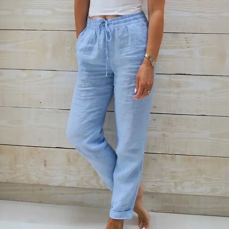 (Compre 1 Leve 2) Calça Cagliari em Linho de Algodão e Cós Ajustável