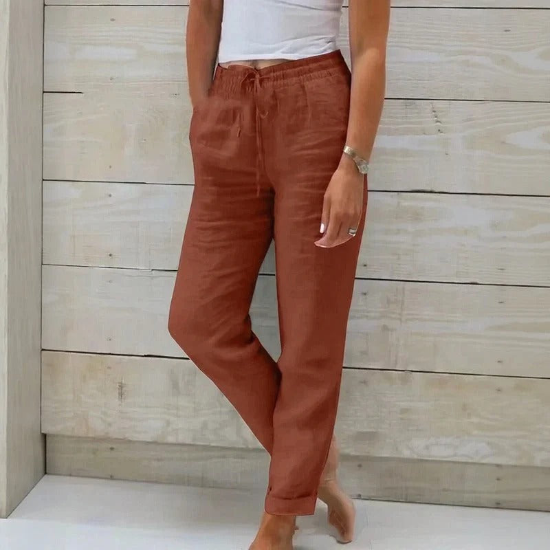 (Compre 1 Leve 2) Calça Cagliari em Linho de Algodão e Cós Ajustável