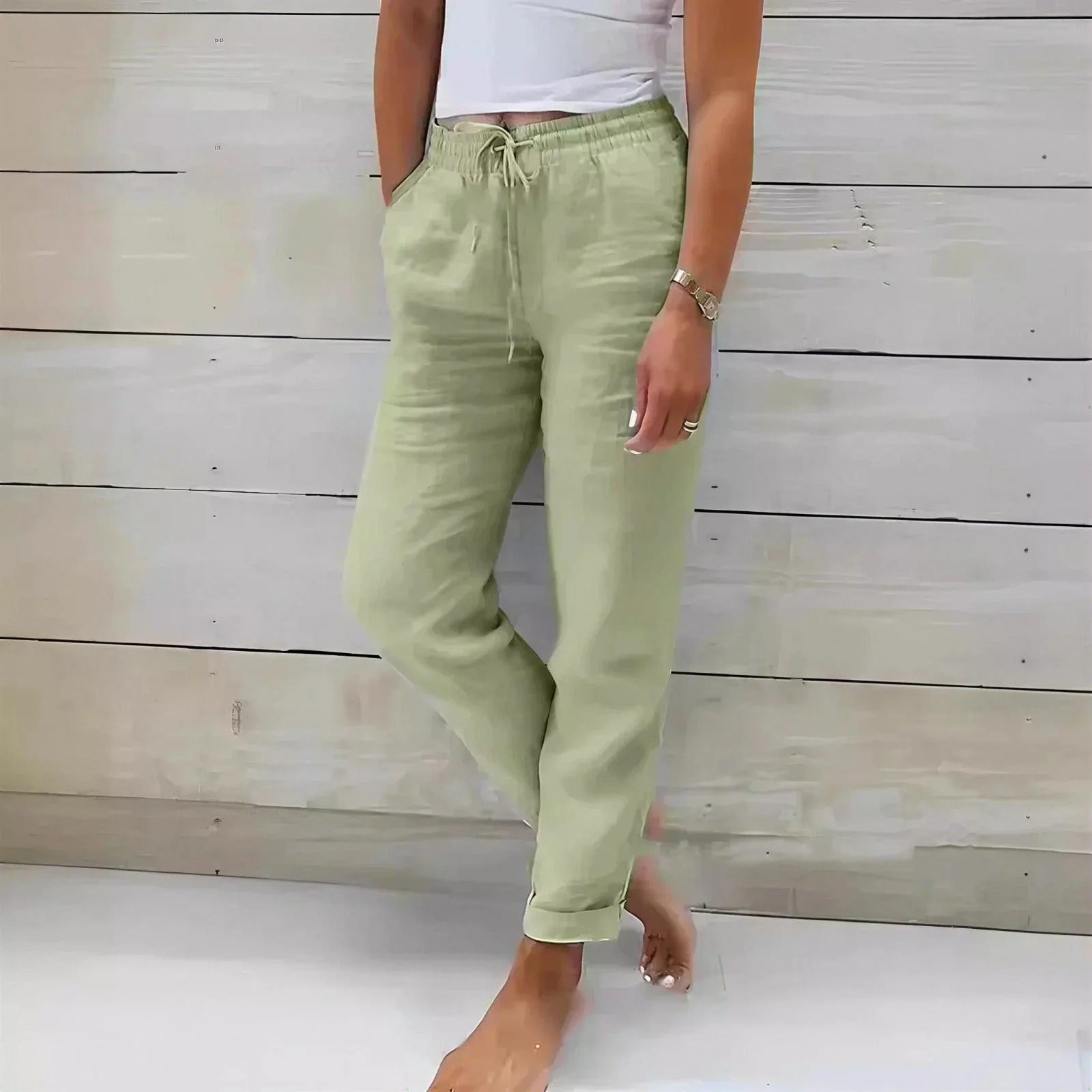 (Compre 1 Leve 2) Calça Cagliari em Linho de Algodão e Cós Ajustável