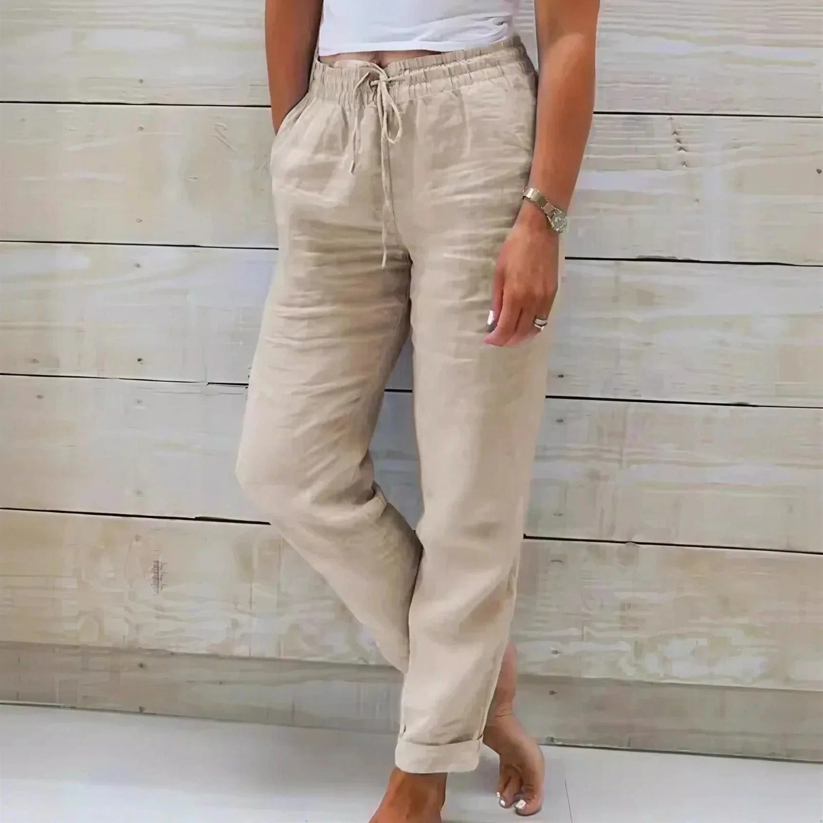 (Compre 1 Leve 2) Calça Cagliari em Linho de Algodão e Cós Ajustável