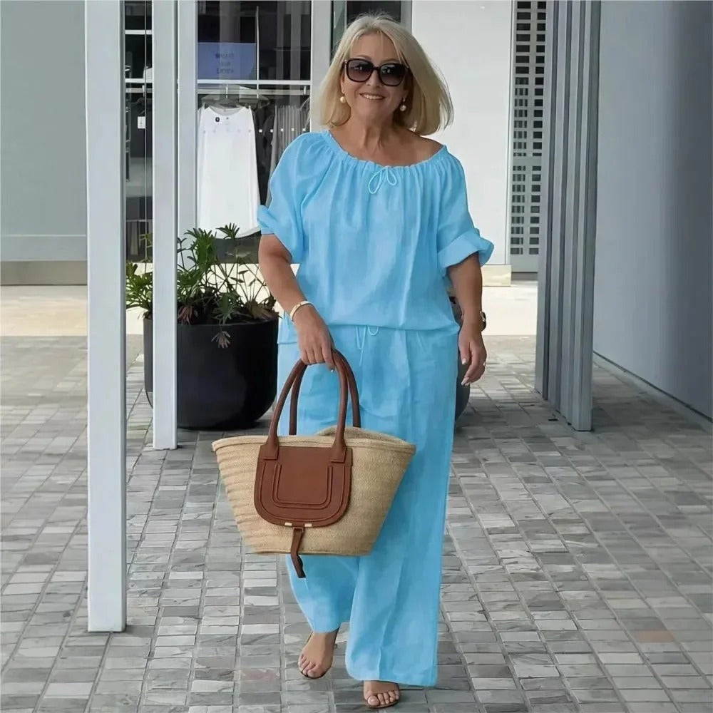 Conjunto Céliane Feminino em Linho de Algodão com Blusa e Calça