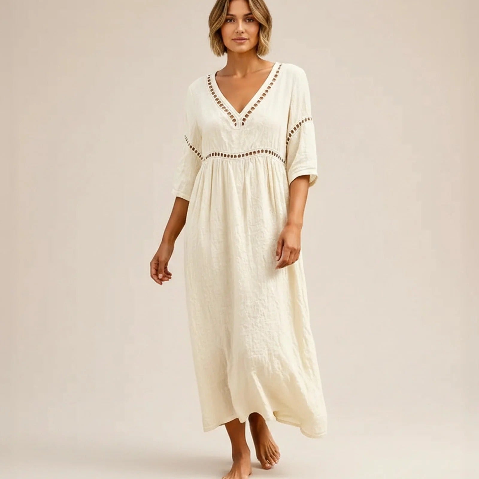 Vestido Almare Longo em Linho Feminino com Caimento Solto