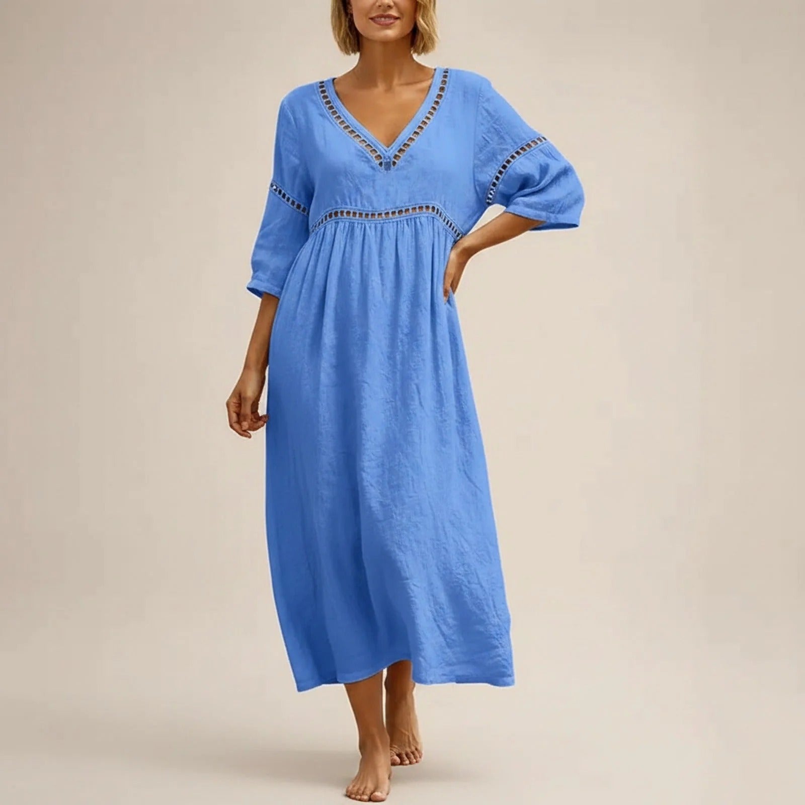 Vestido Almare Longo em Linho Feminino com Caimento Solto