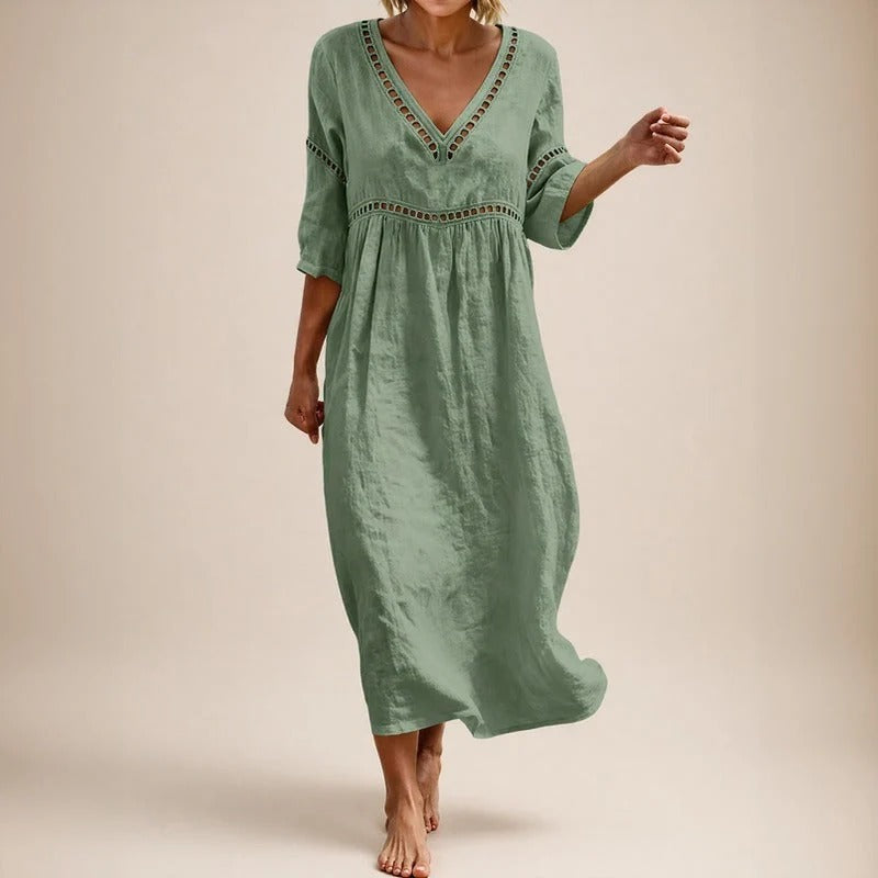 Vestido Almare Longo em Linho Feminino com Caimento Solto