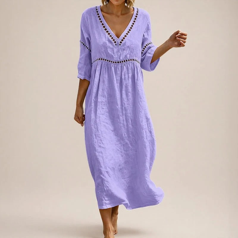 Vestido Almare Longo em Linho Feminino com Caimento Solto