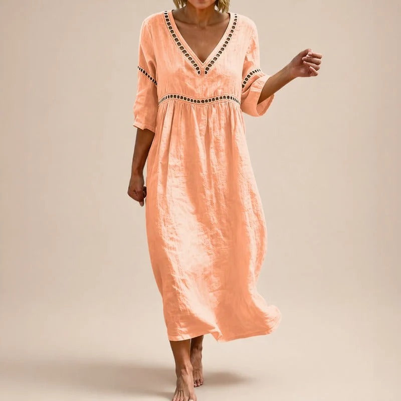 Vestido Almare Longo em Linho Feminino com Caimento Solto
