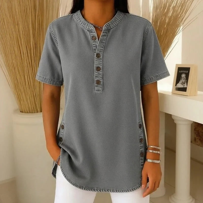 Blusa Jeans Calenny Com Acabamento Estonado e Caimento Soltinho