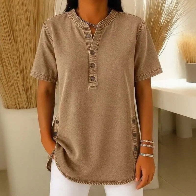 Blusa Jeans Calenny Com Acabamento Estonado e Caimento Soltinho