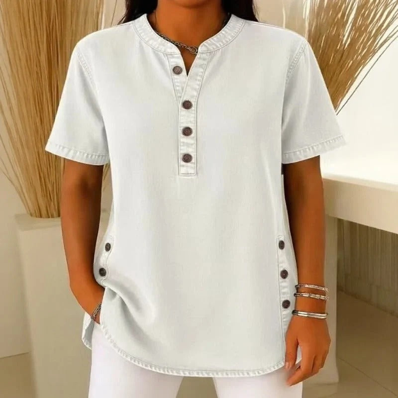Blusa Jeans Calenny Com Acabamento Estonado e Caimento Soltinho