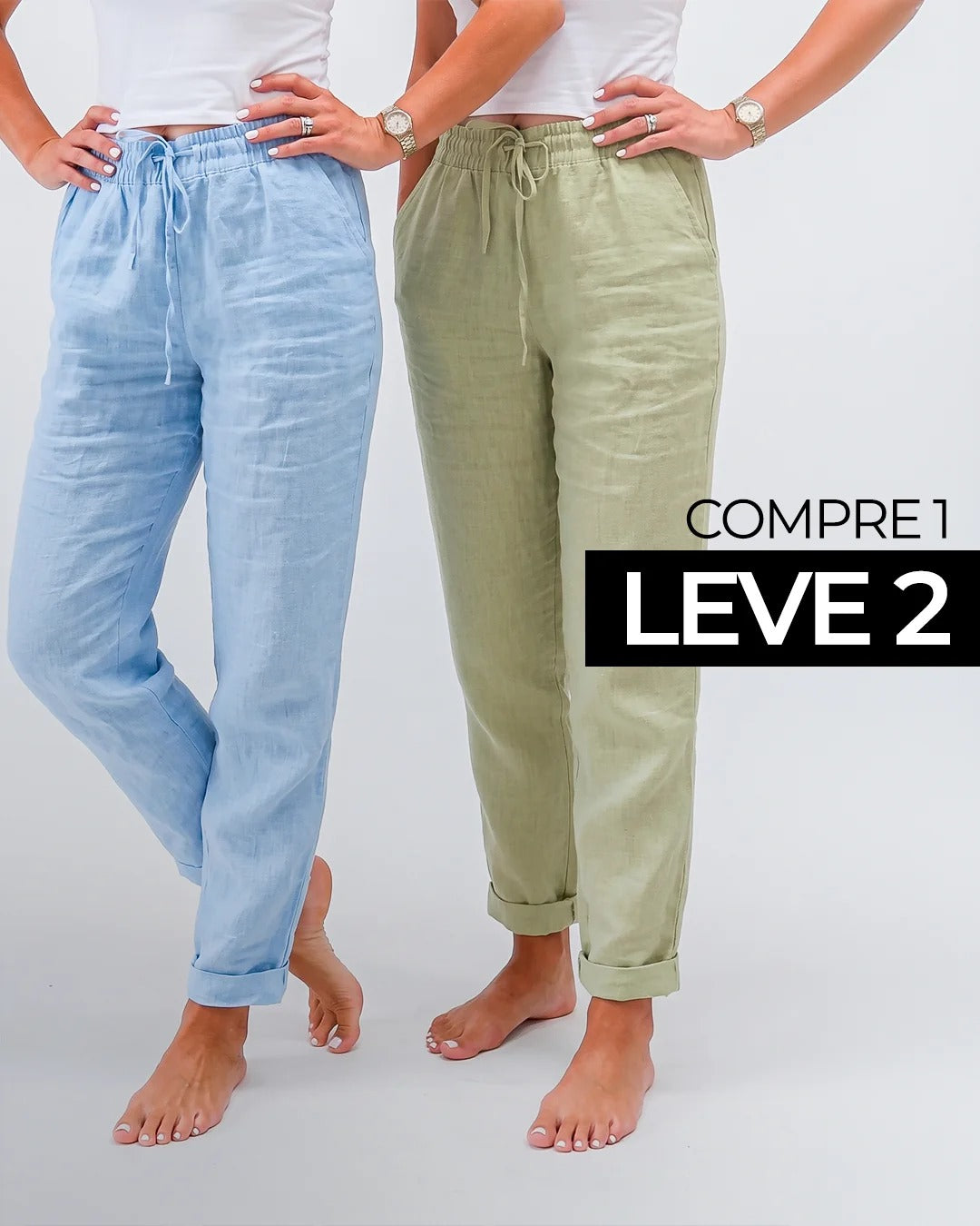 (Compre 1 Leve 2) Calça Cagliari em Linho de Algodão e Cós Ajustável