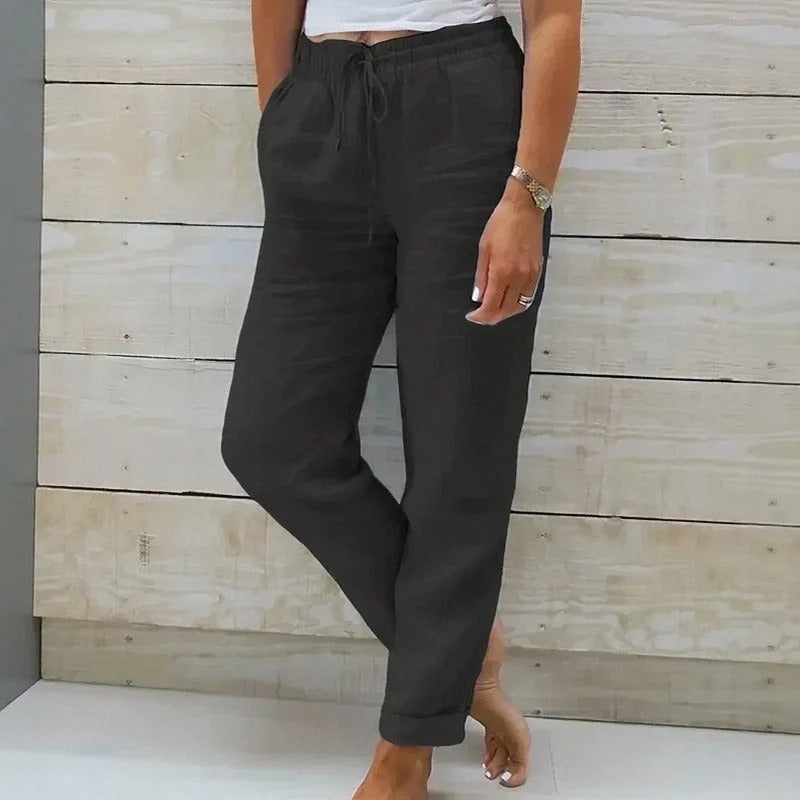(Compre 1 Leve 2) Calça Cagliari em Linho de Algodão e Cós Ajustável