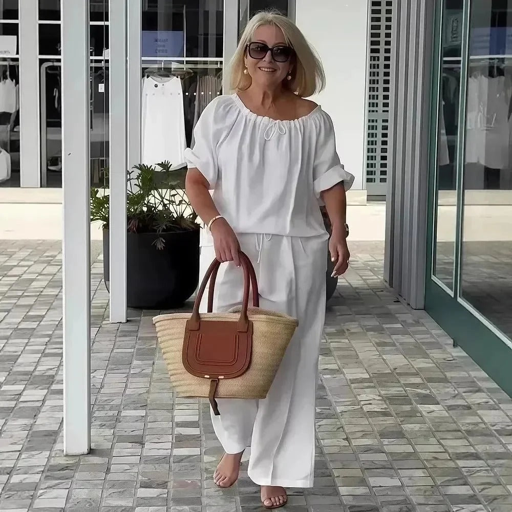 Conjunto Céliane Feminino em Linho de Algodão com Blusa e Calça