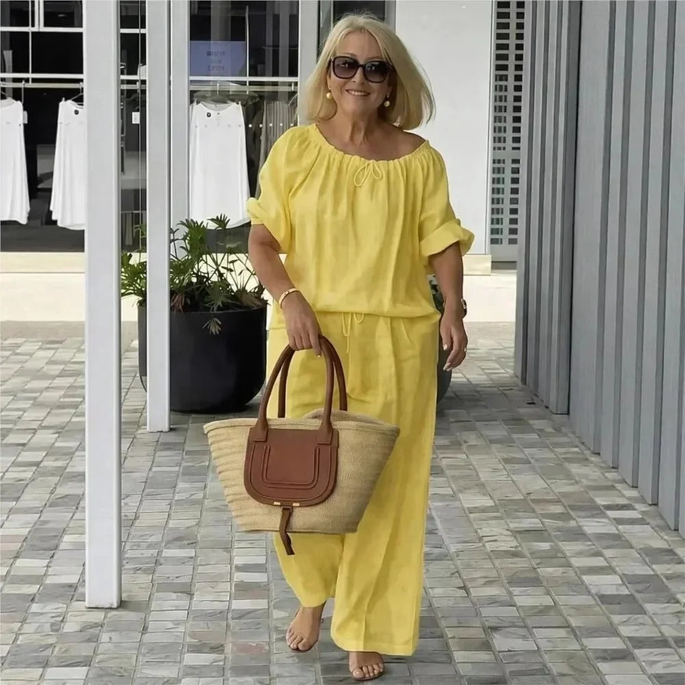 Conjunto Céliane Feminino em Linho de Algodão com Blusa e Calça
