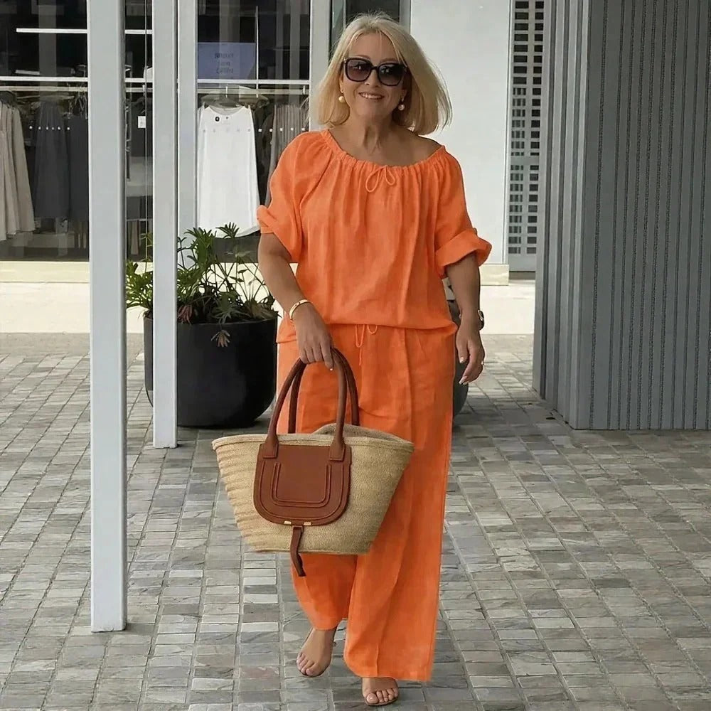 Conjunto Céliane Feminino em Linho de Algodão com Blusa e Calça