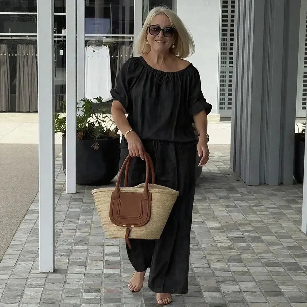 Conjunto Céliane Feminino em Linho de Algodão com Blusa e Calça