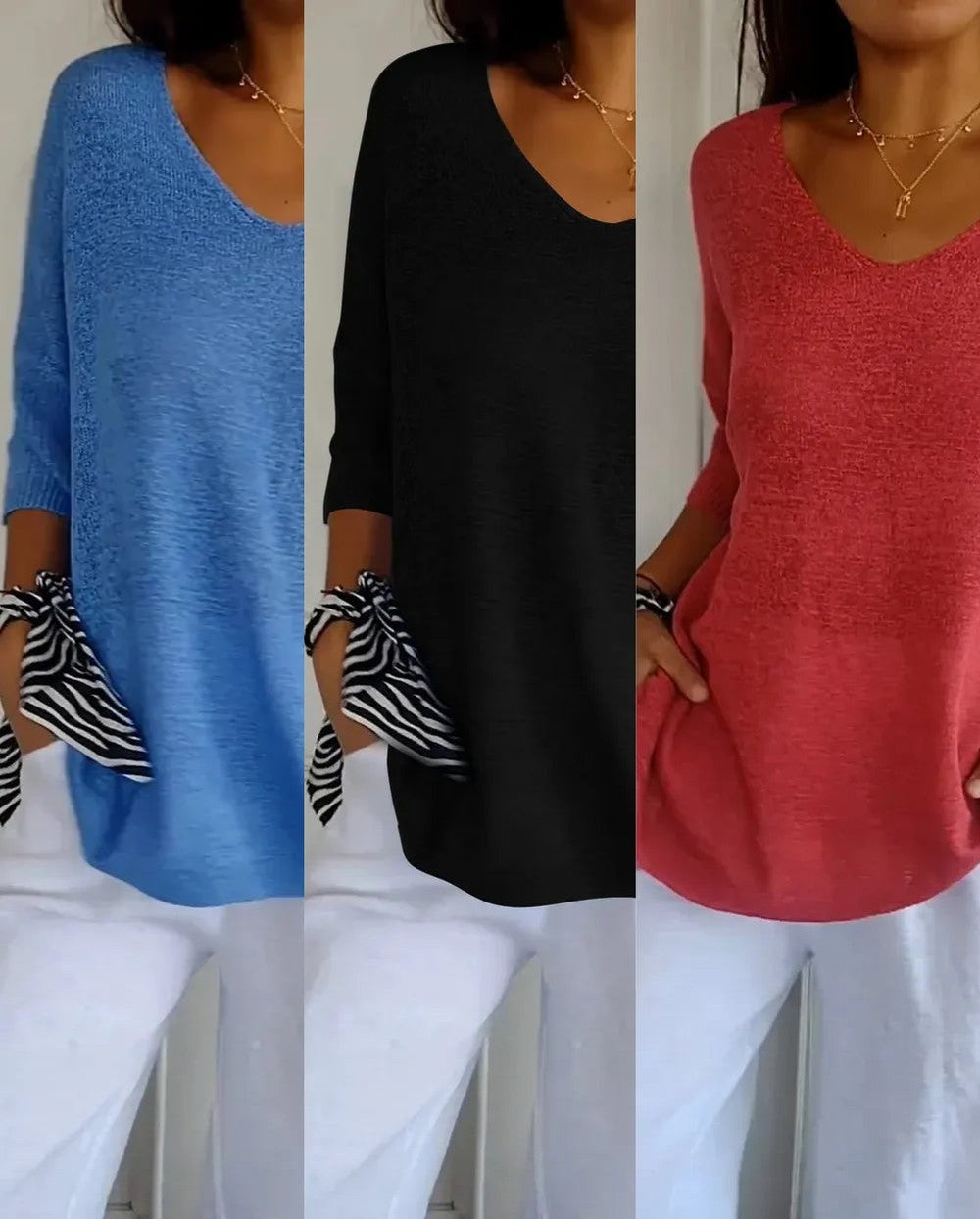 Kit 3 Blusas Luna em Malha Leve – Decote V — Miralleve