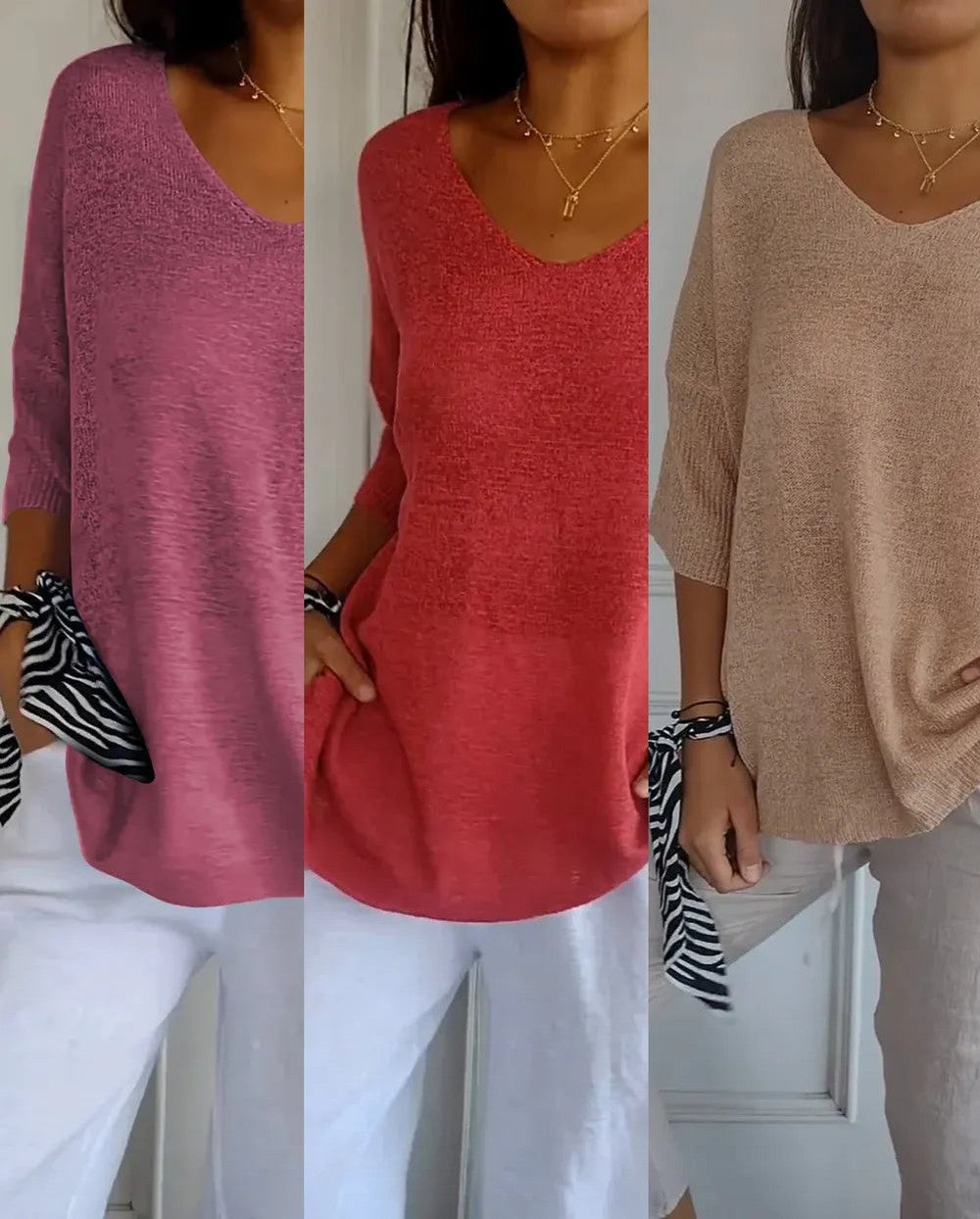 Kit 3 Blusas Luna em Malha Leve – Decote V — Miralleve