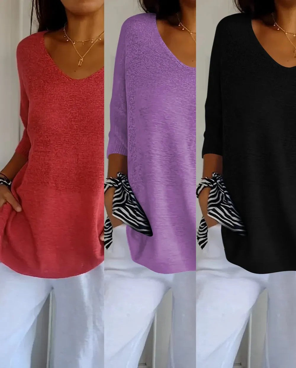Kit 3 Blusas Luna em Malha Leve – Decote V — Miralleve