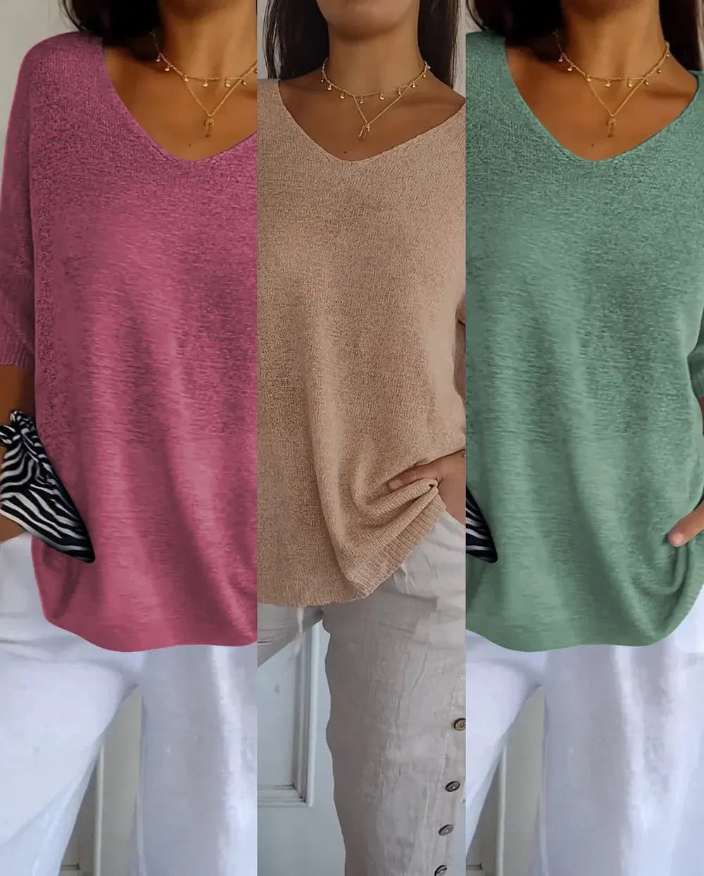 Kit 3 Blusas Luna em Malha Leve – Decote V — Miralleve