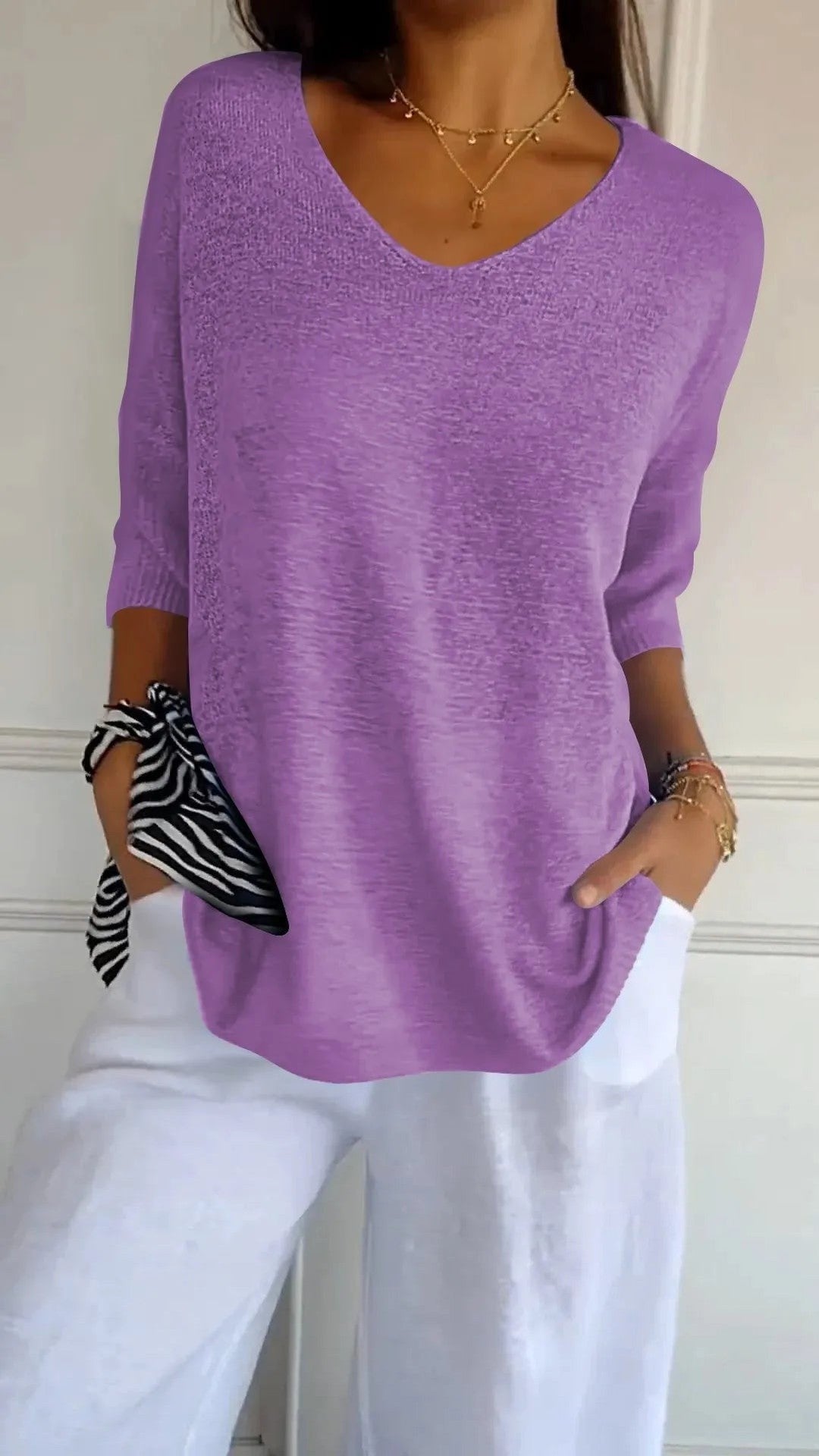 Kit 3 Blusas Luna em Malha Leve – Decote V — Miralleve