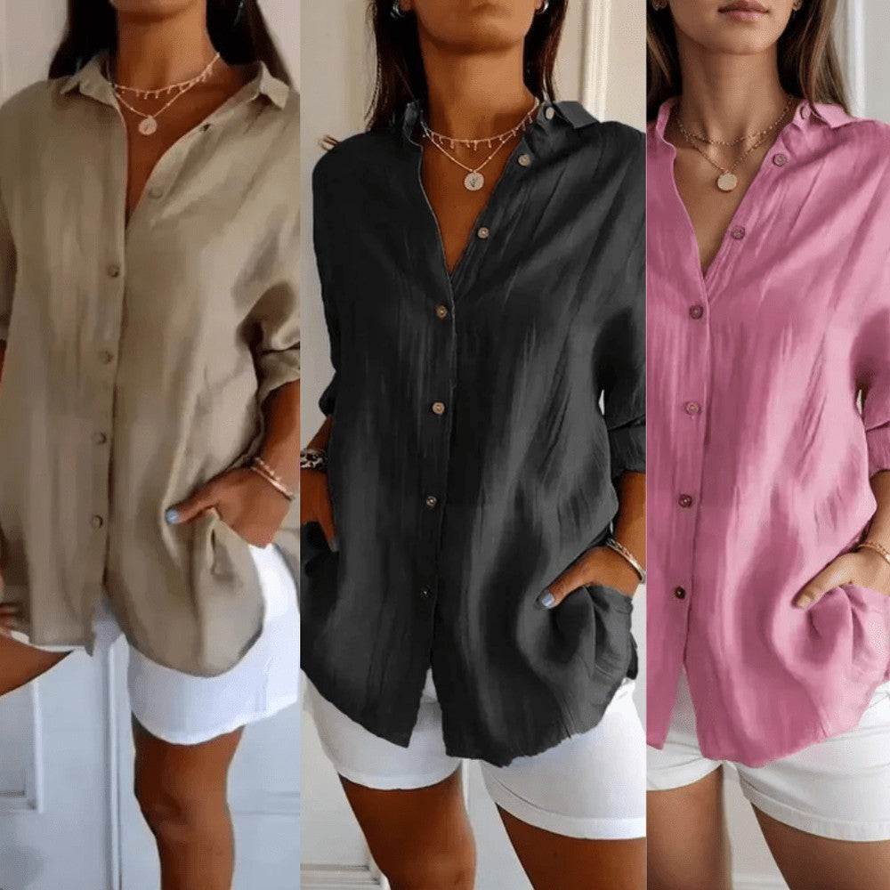 Kit 3 Camisas Ibiza em Linho de Algodão – Design Semi Plissado — Miralleve