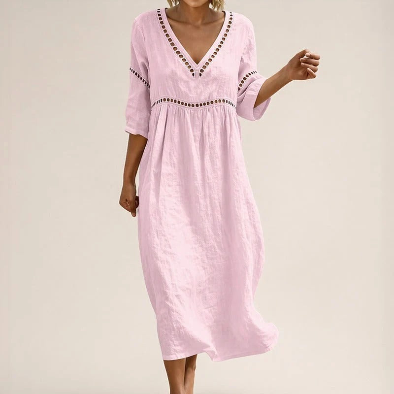 Vestido Almare Longo em Linho Feminino com Caimento Solto