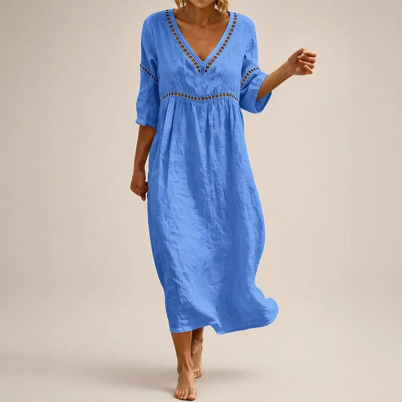 Vestido Almare Longo em Linho Feminino com Caimento Solto