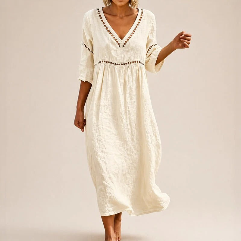 Vestido Almare Longo em Linho Feminino com Caimento Solto