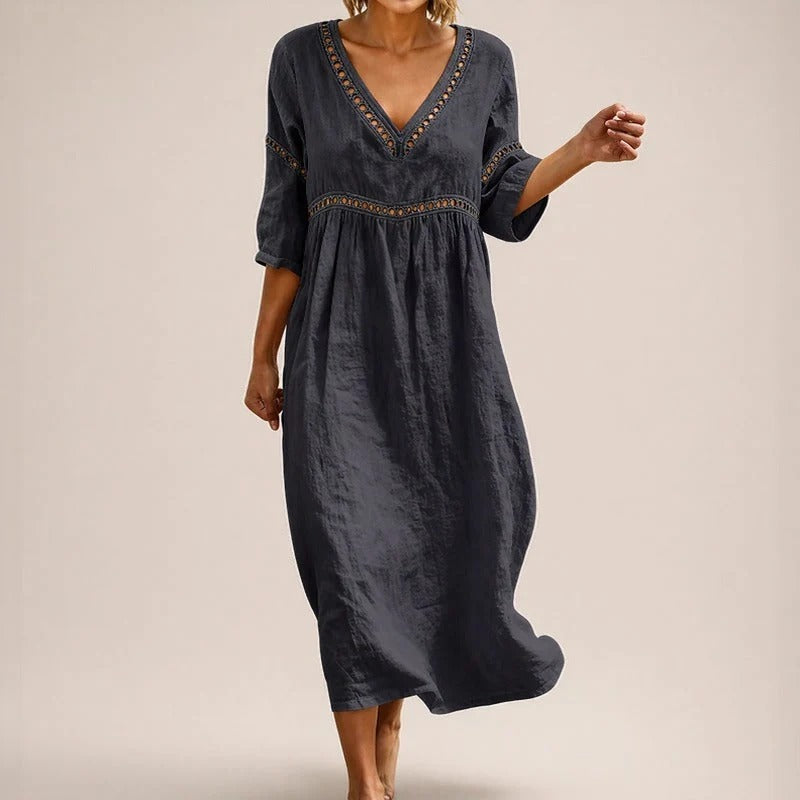 Vestido Almare Longo em Linho Feminino com Caimento Solto