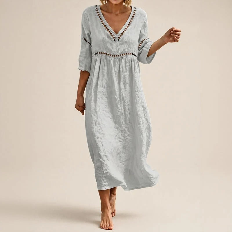 Vestido Almare Longo em Linho Feminino com Caimento Solto