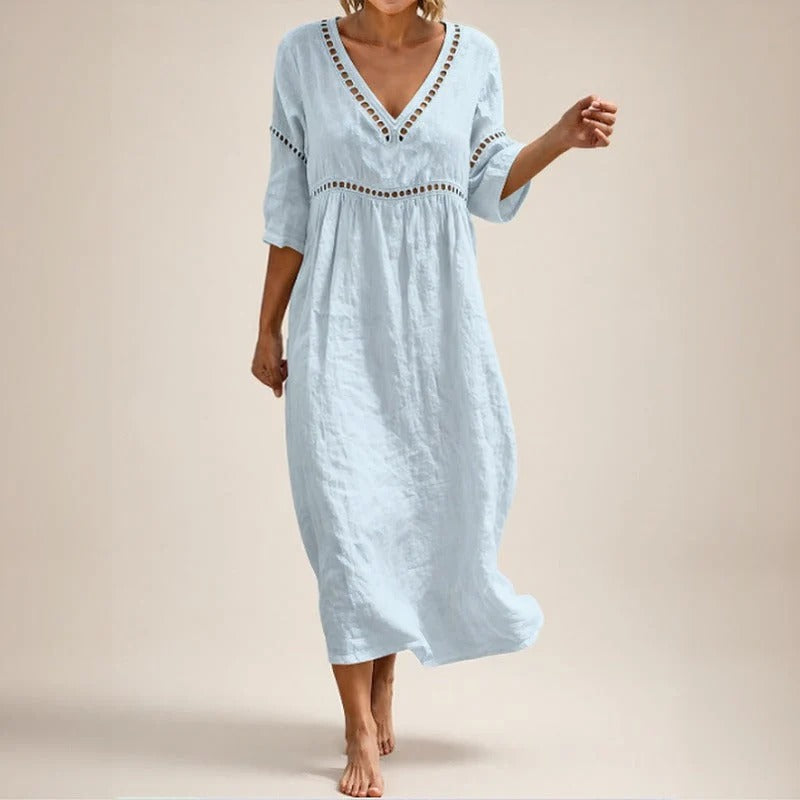 Vestido Almare Longo em Linho Feminino com Caimento Solto